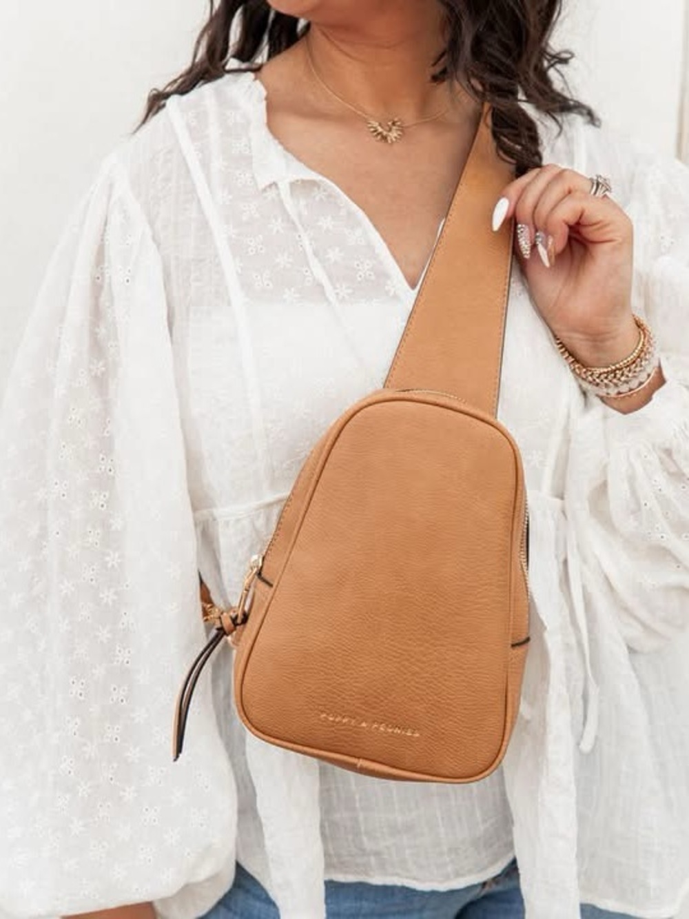 Poppy & Peonies Sling Crossbody Bag Cognac